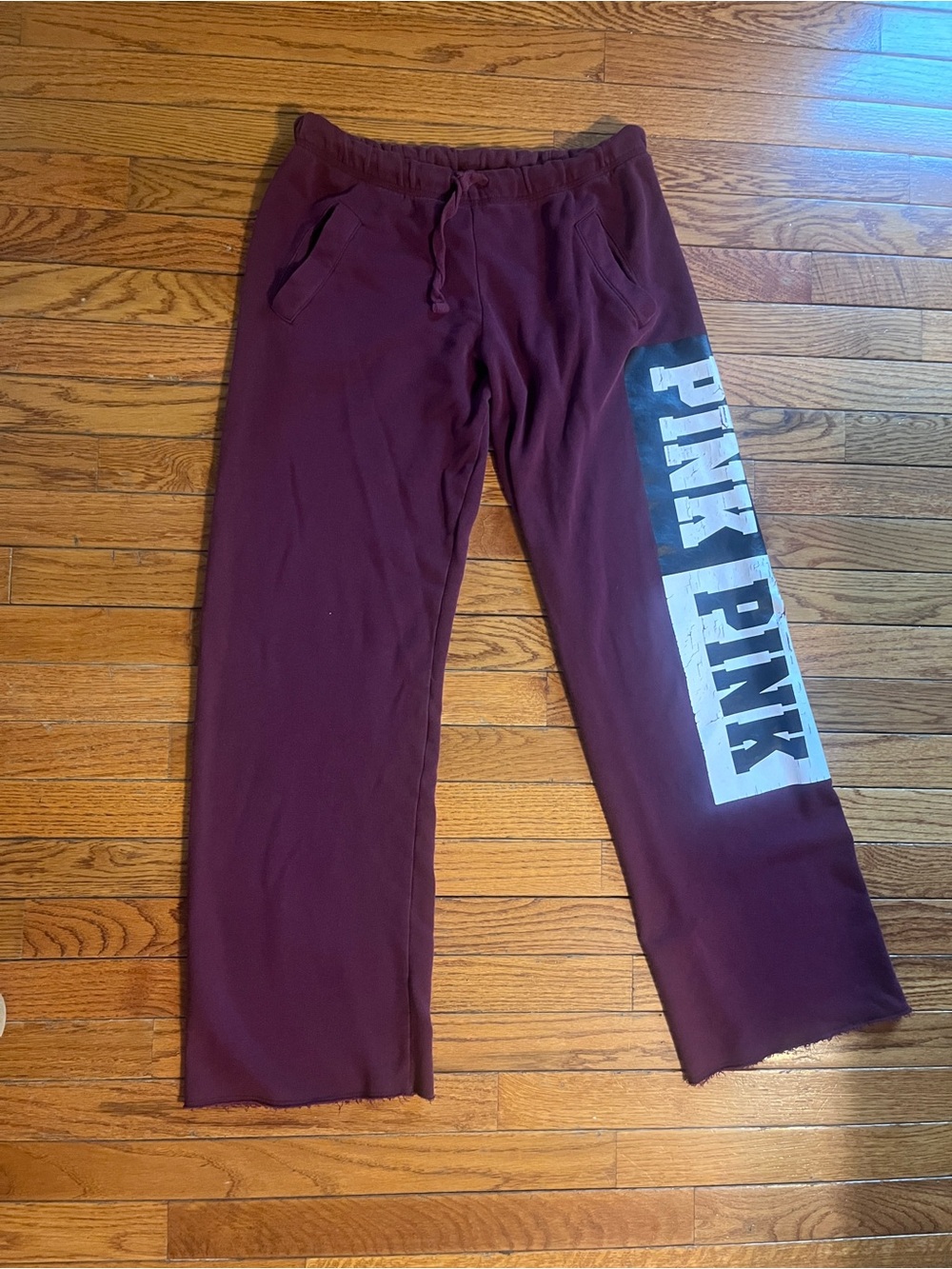 PINK Victoria's Secret Maroon Sweatpants with White Side Logo Vintage XS